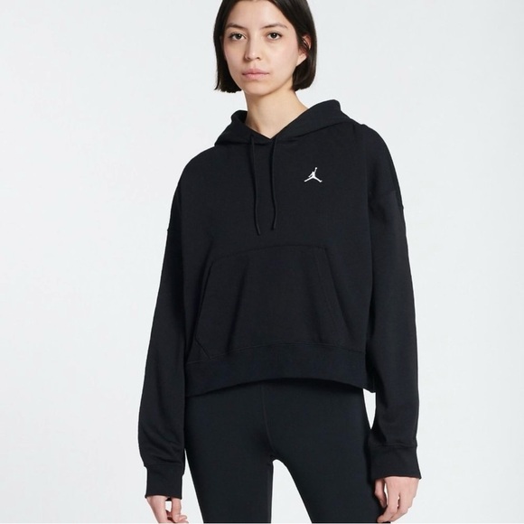 Jordan Brooklyn Fleece Cropped Loose Fit Logo Hoodie in Black Women’s Small - Picture 3 of 8